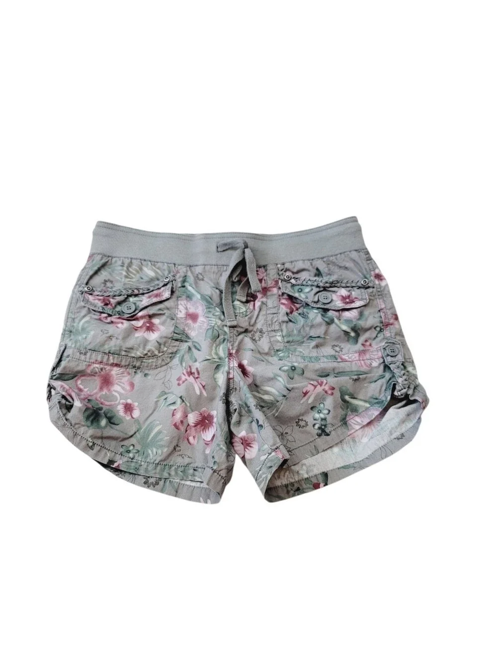 Vintage Y2K Mossimo Floral Chino Cotton Roll Tab Utility Cargo Shorts Size 9/30